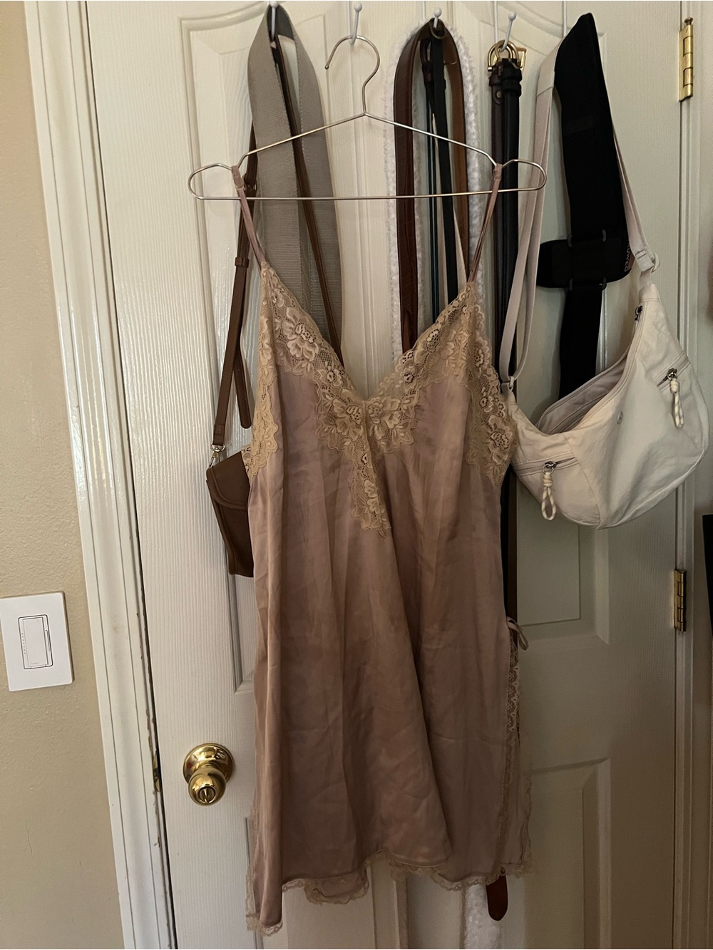 Silky Lace-Trim Slip Dress in Taupe - Women Intimates & Sleepwear